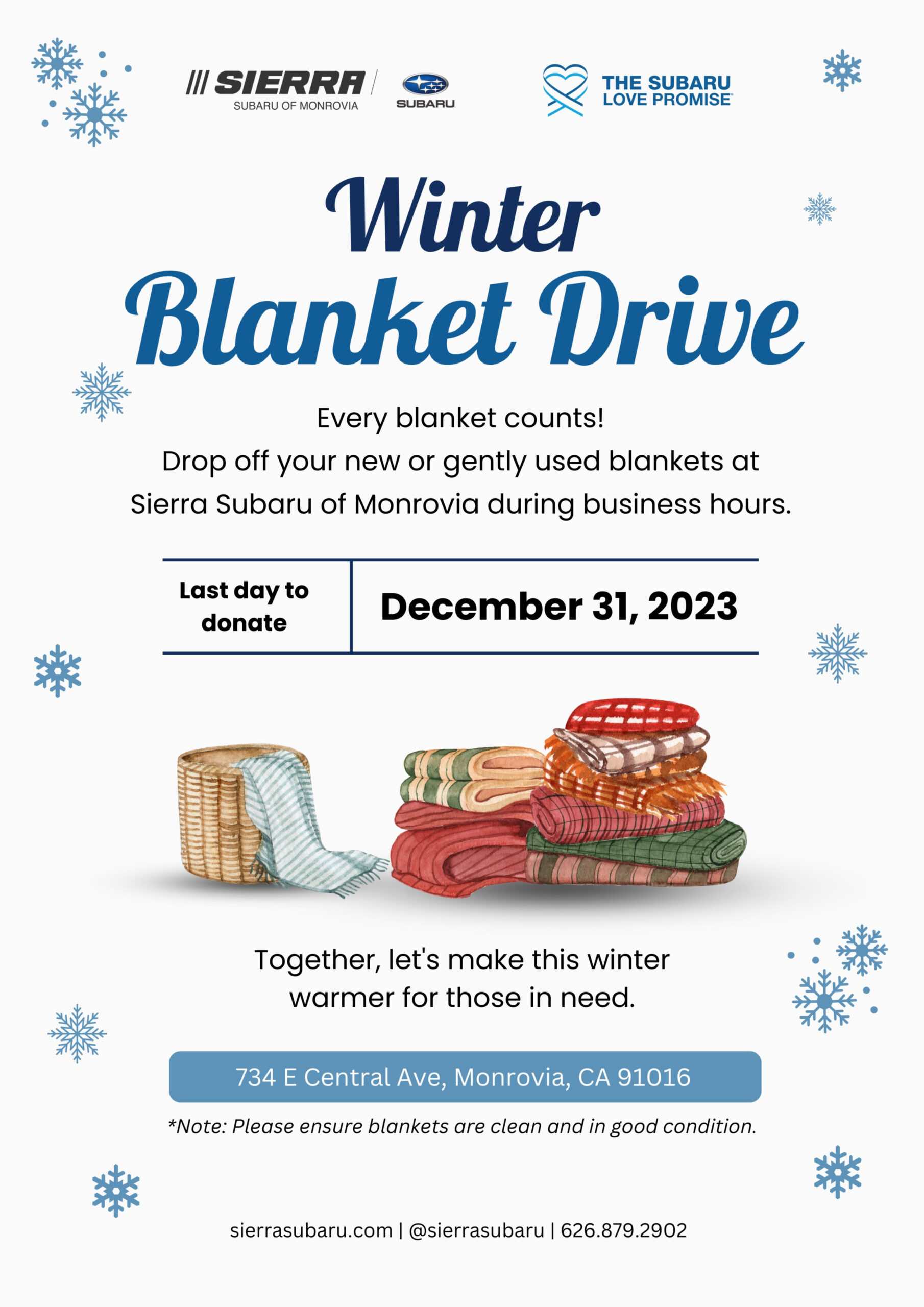 Sierra Subaru winter blanket drive 2023