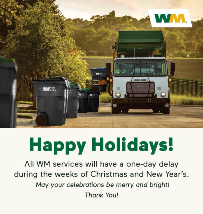 holiday schedule for trash pickup from Waste Management