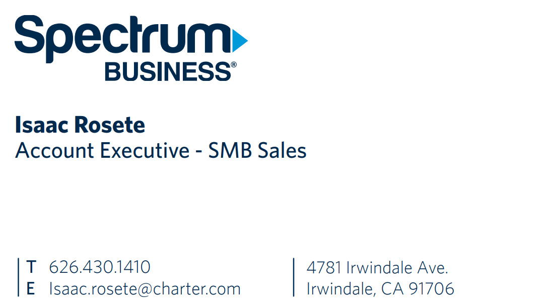 business card info for Isaac Rosete from Spectrum 