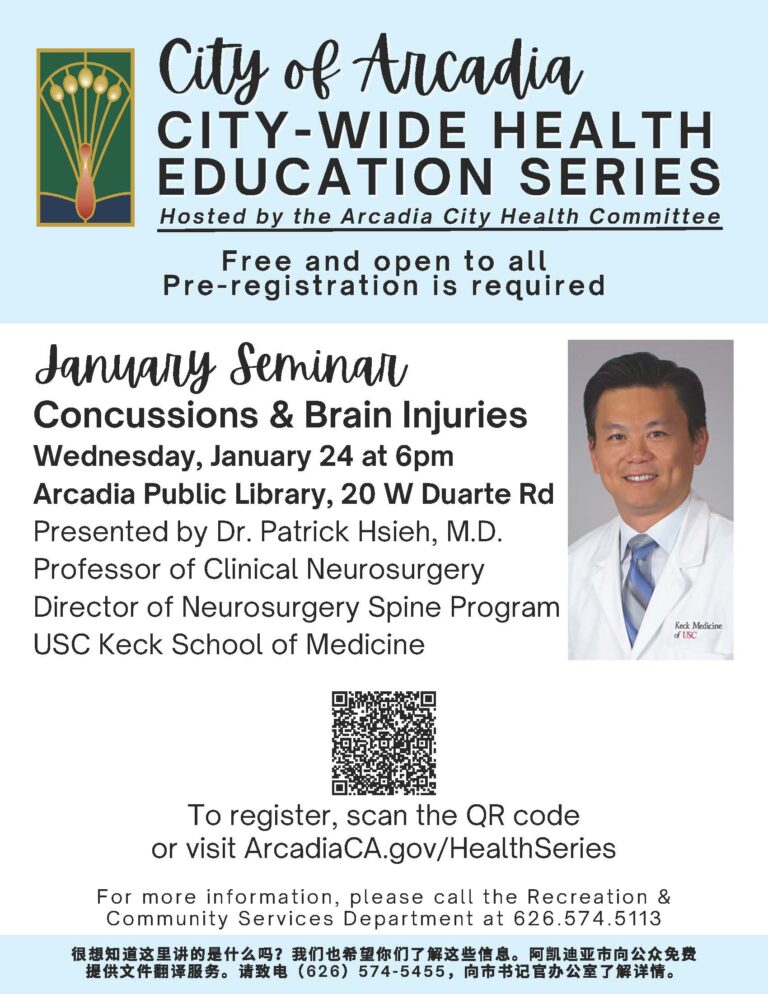 City of Arcadia health education series concussion and brain injury seminar
