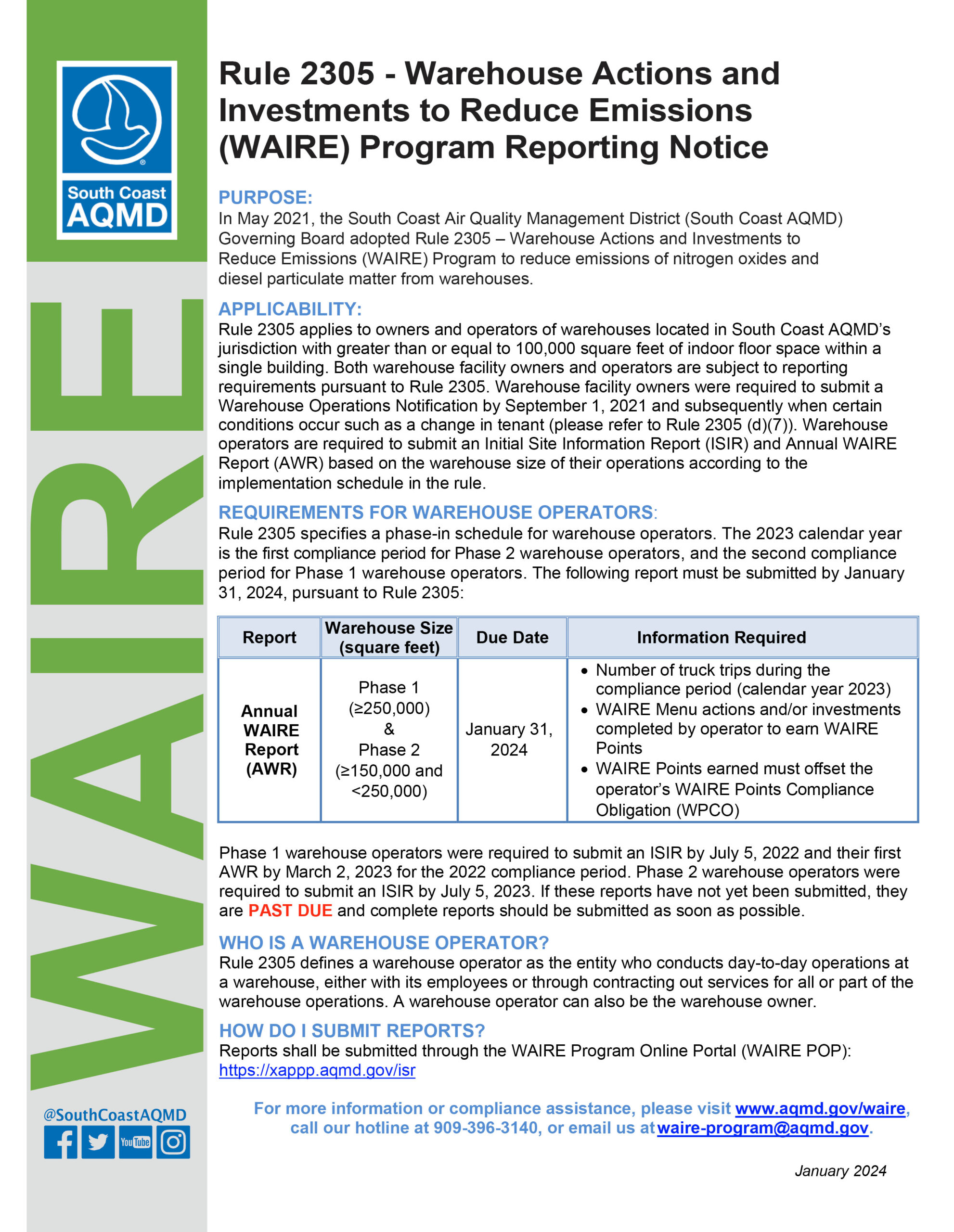 WAIRE Reporting Notice from AQMD