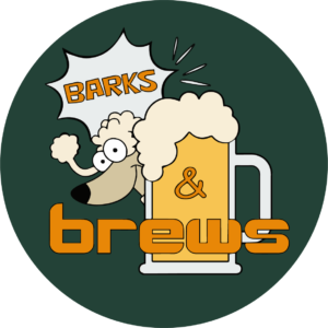 Barks & Brews logo showing dog with beer mug for the LA Arboretum 