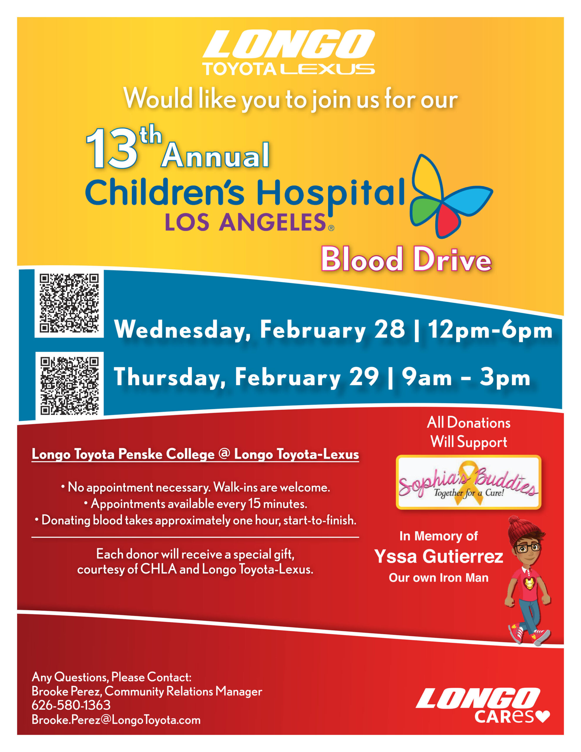 Longo Toyota blood drive flyer for Children's Hospital LA 