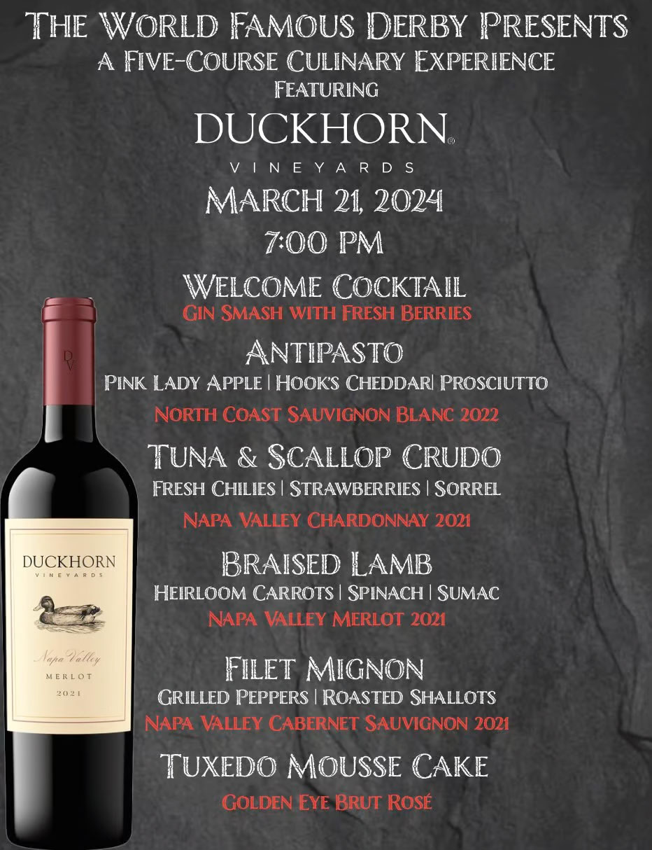 Derby Dinner with Duckhorn Wine menu