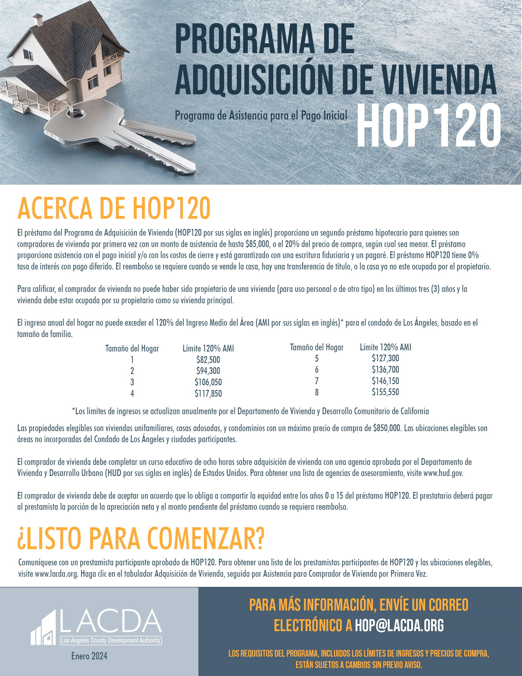 LACDA Homeownership Program flyer of information in Spanish