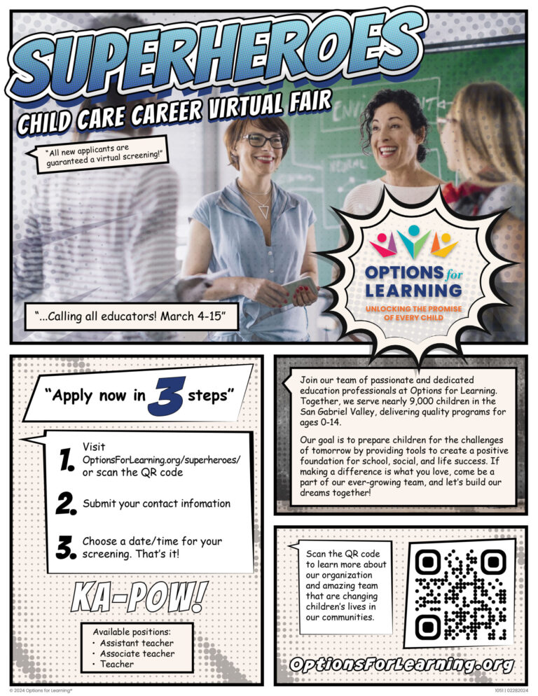 Superheroes Child Care virtual career fair with Options for Learning