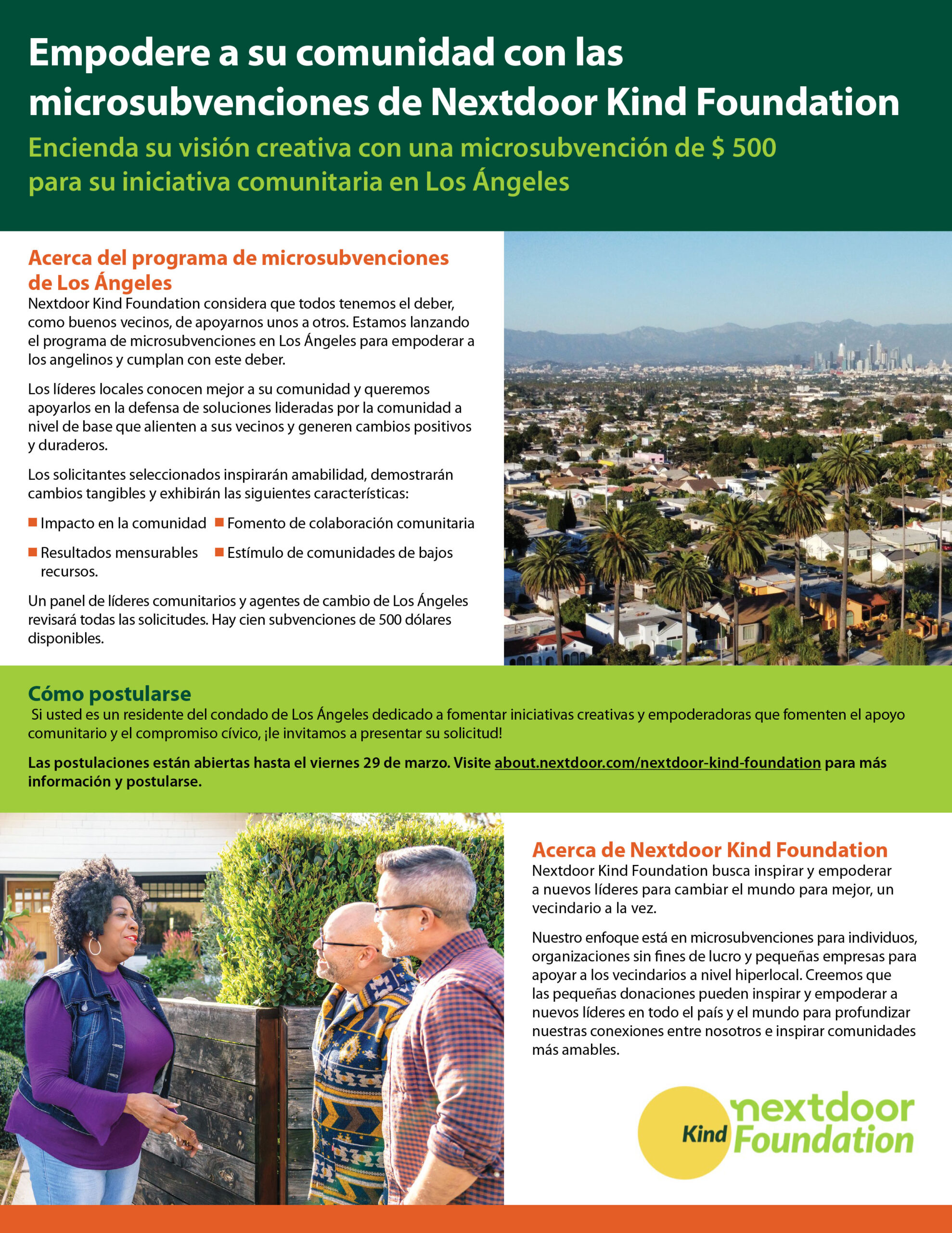 Nextdoor Foundation for LA County's micro grant information and fact sheet 