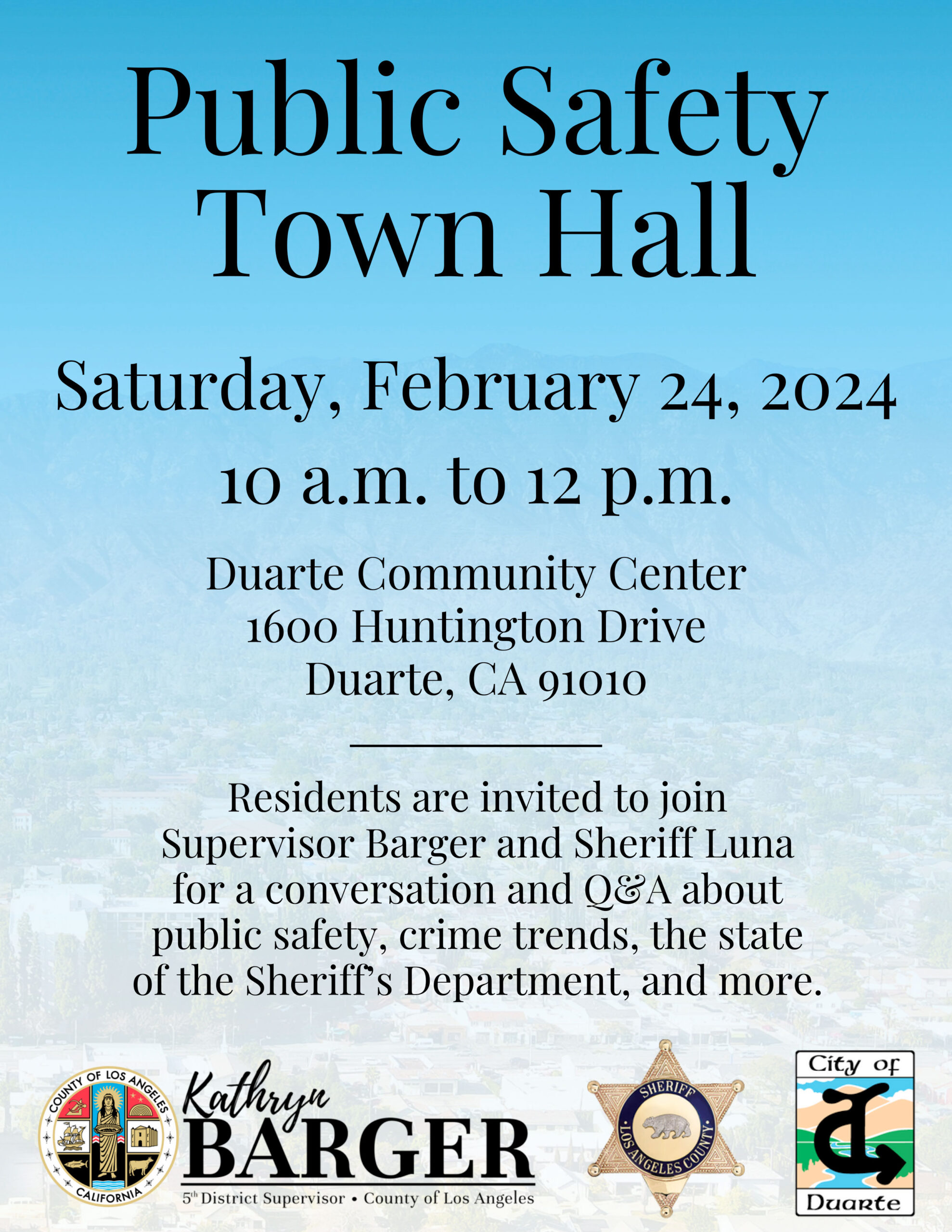 Public Safety Town Hall with Supervisor Kathryn Barger flyer in English