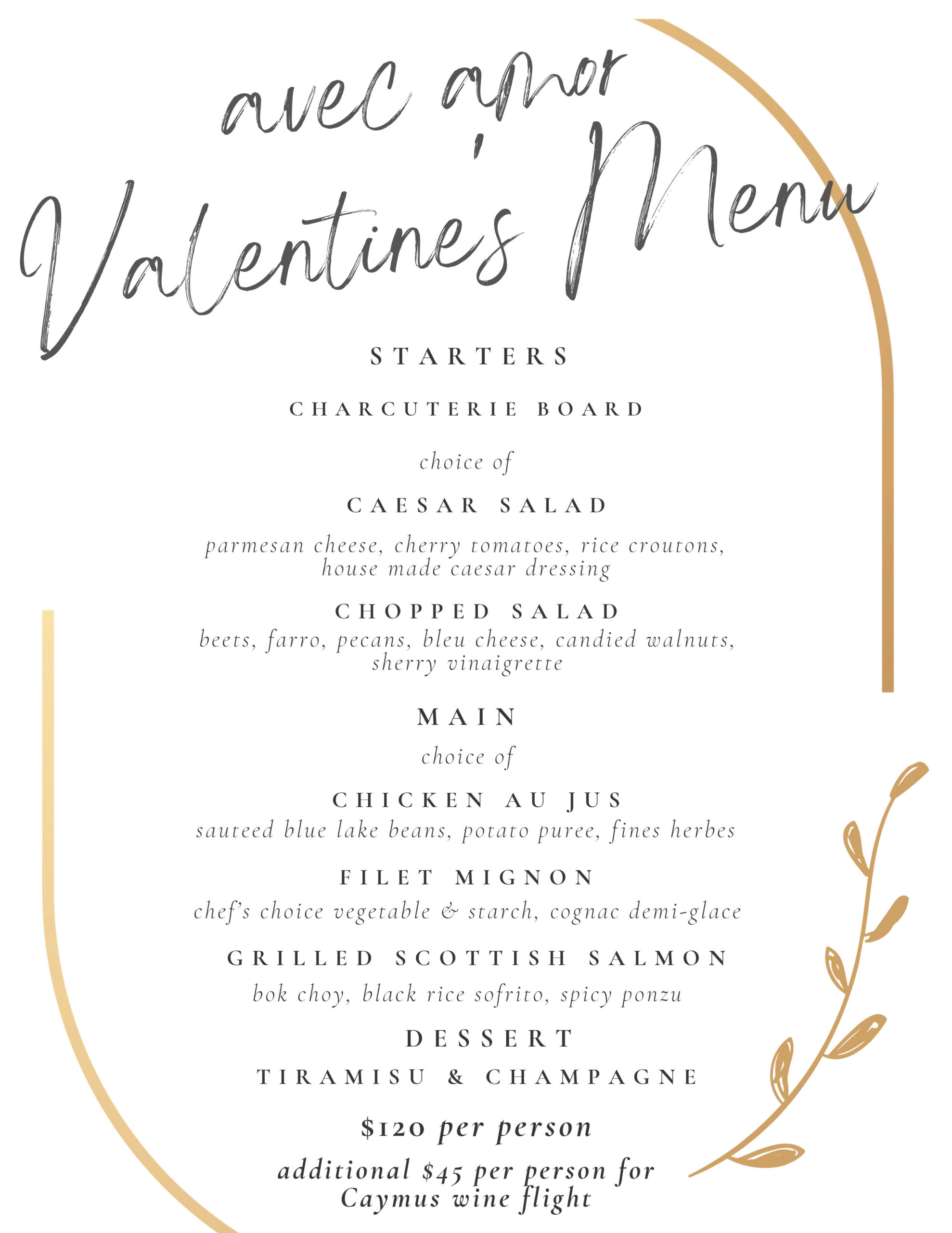 Valentine's Day menu at Le Meridien Hotel