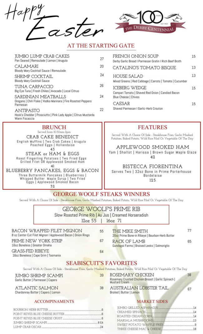 Easter menu for the Derby