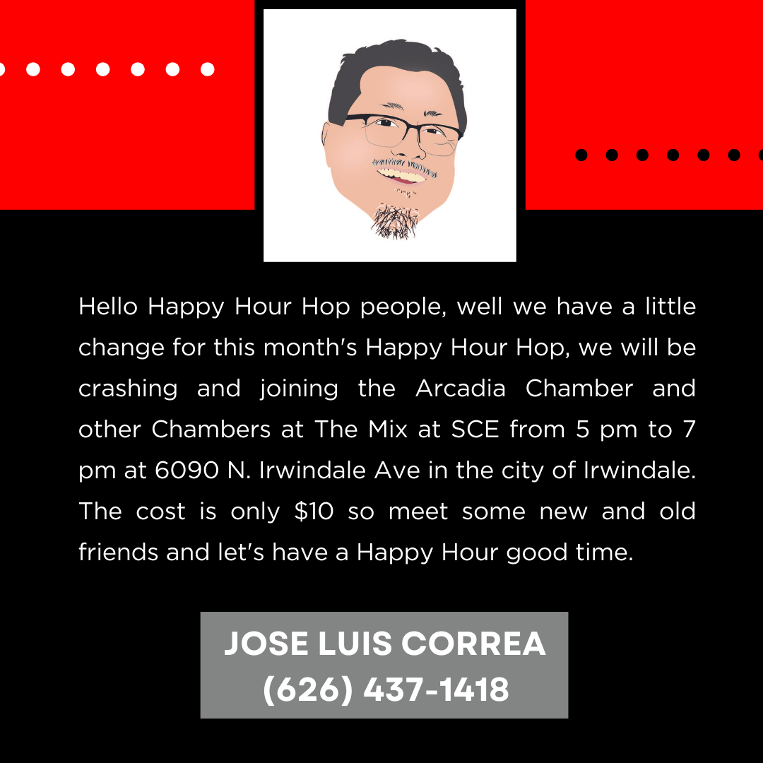flyer for Jose Luis Correa's Happy Hour Hop inviting guests to a mixer 