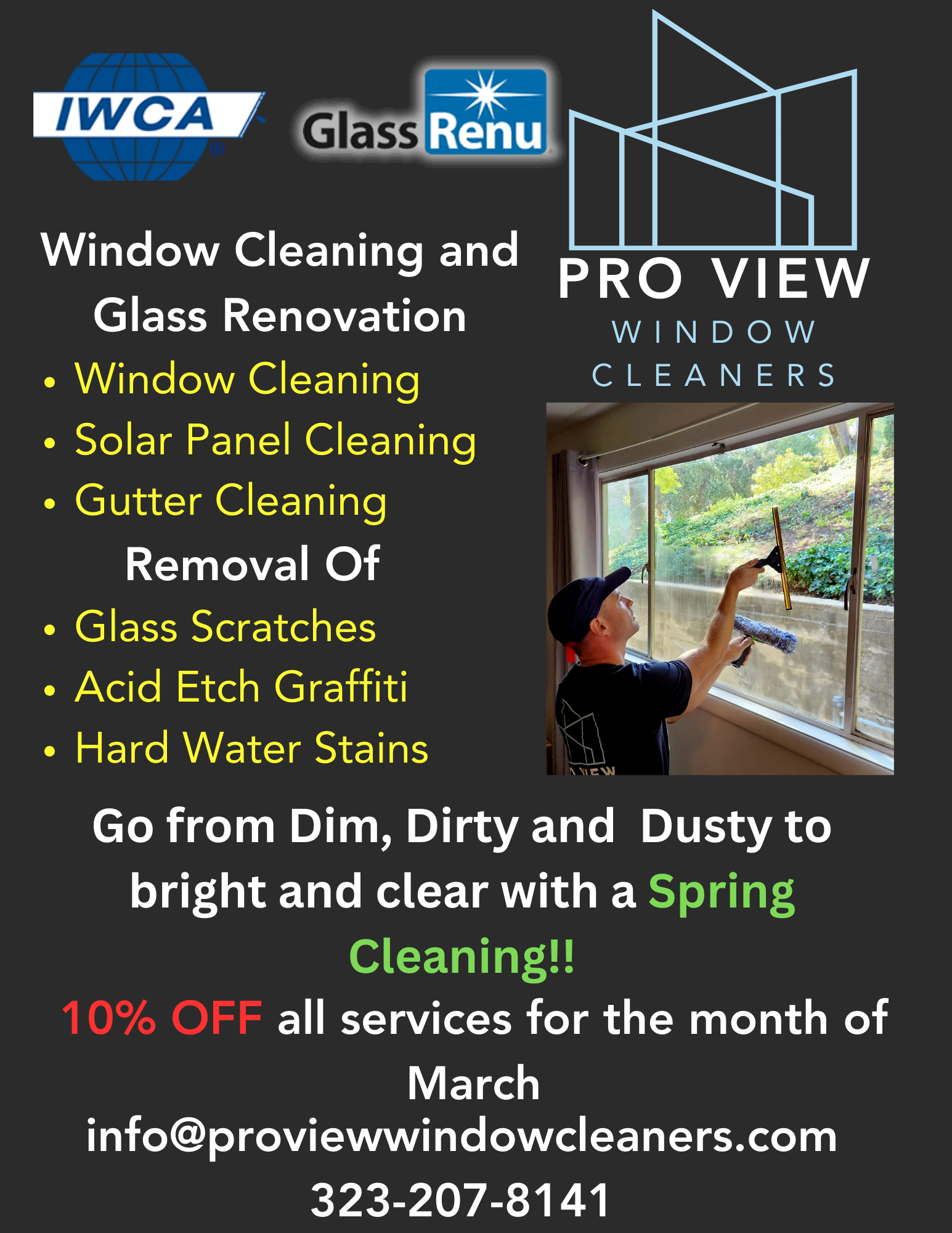 Pro View Window Cleaners intro flyer with services available listed 