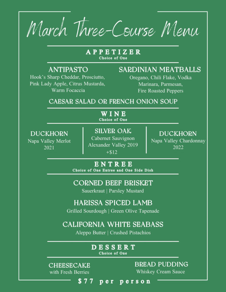 The Derby menu for St Patrick's Day 2024
