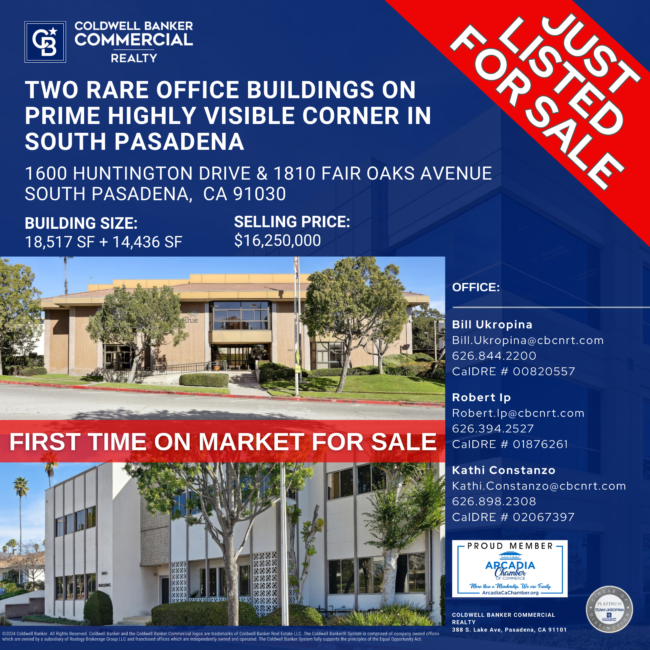 1600 Huntington and 1810 Fair Oaks in South Pasadena buildings for sale from Coldwell Banker Commercial