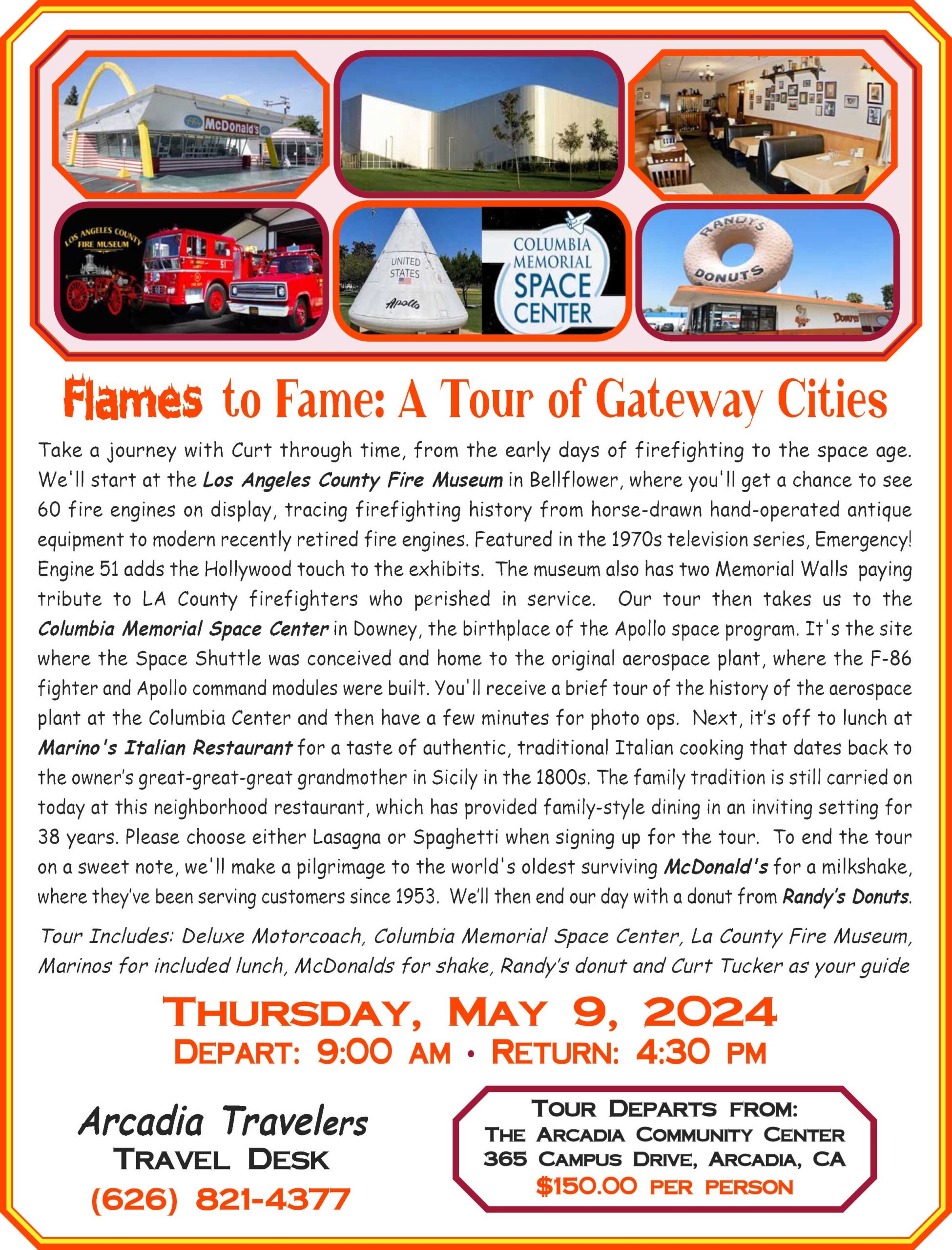 Arcadia Travelers tour featuring Gateway Cities on May 9