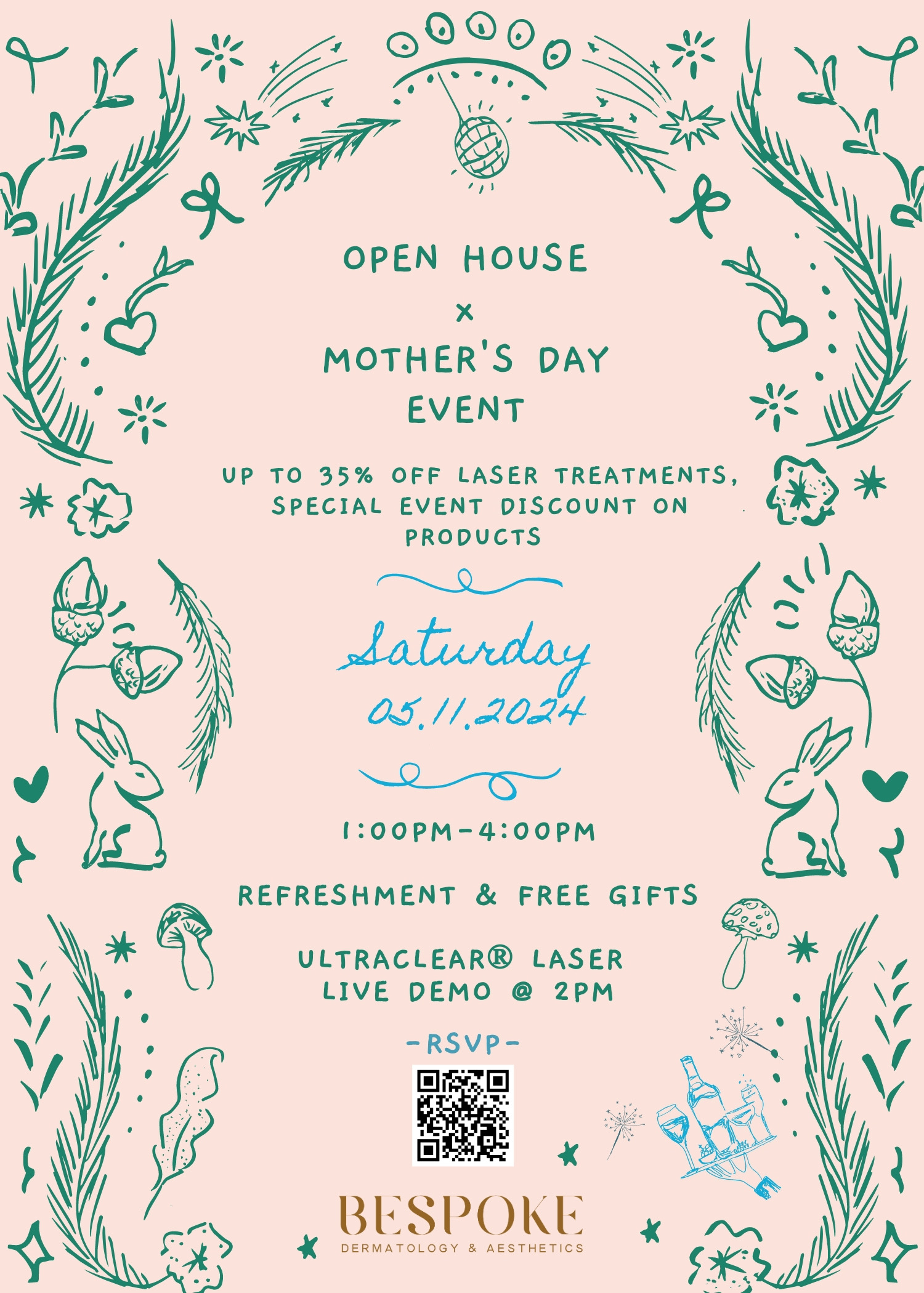 Bespoke Wellness open house and mother's day event flyer 