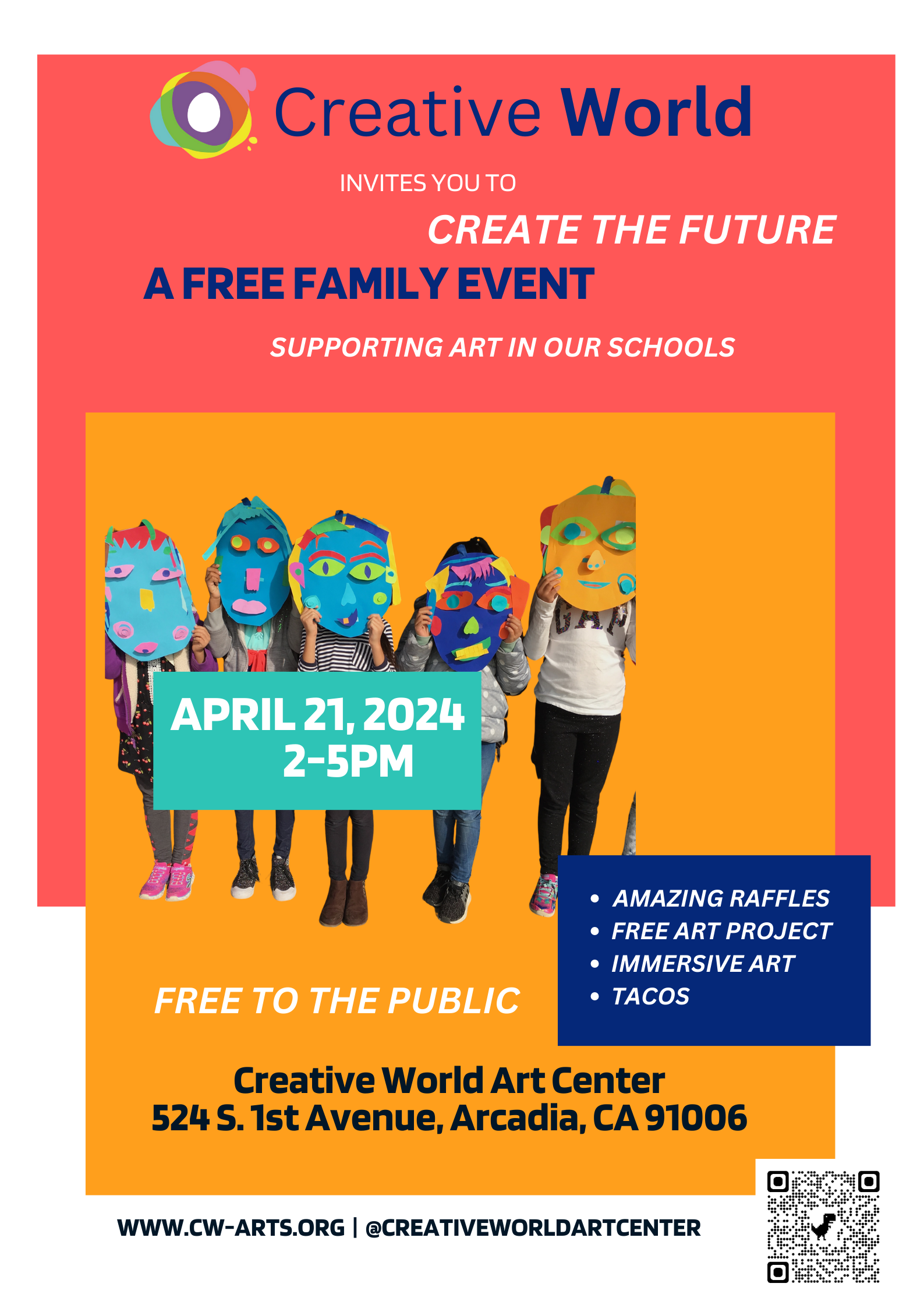 Creative World Arts fundraising create the future flyer 