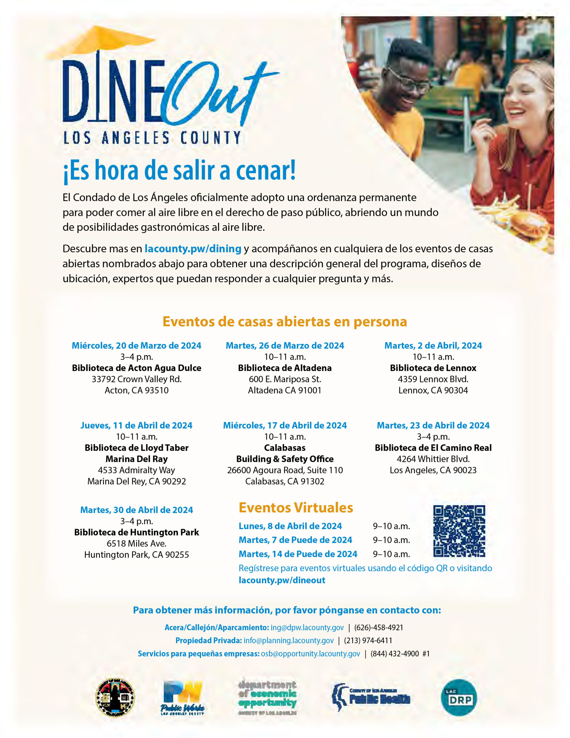 Dine Out LA County campaign flyer in Spanish 