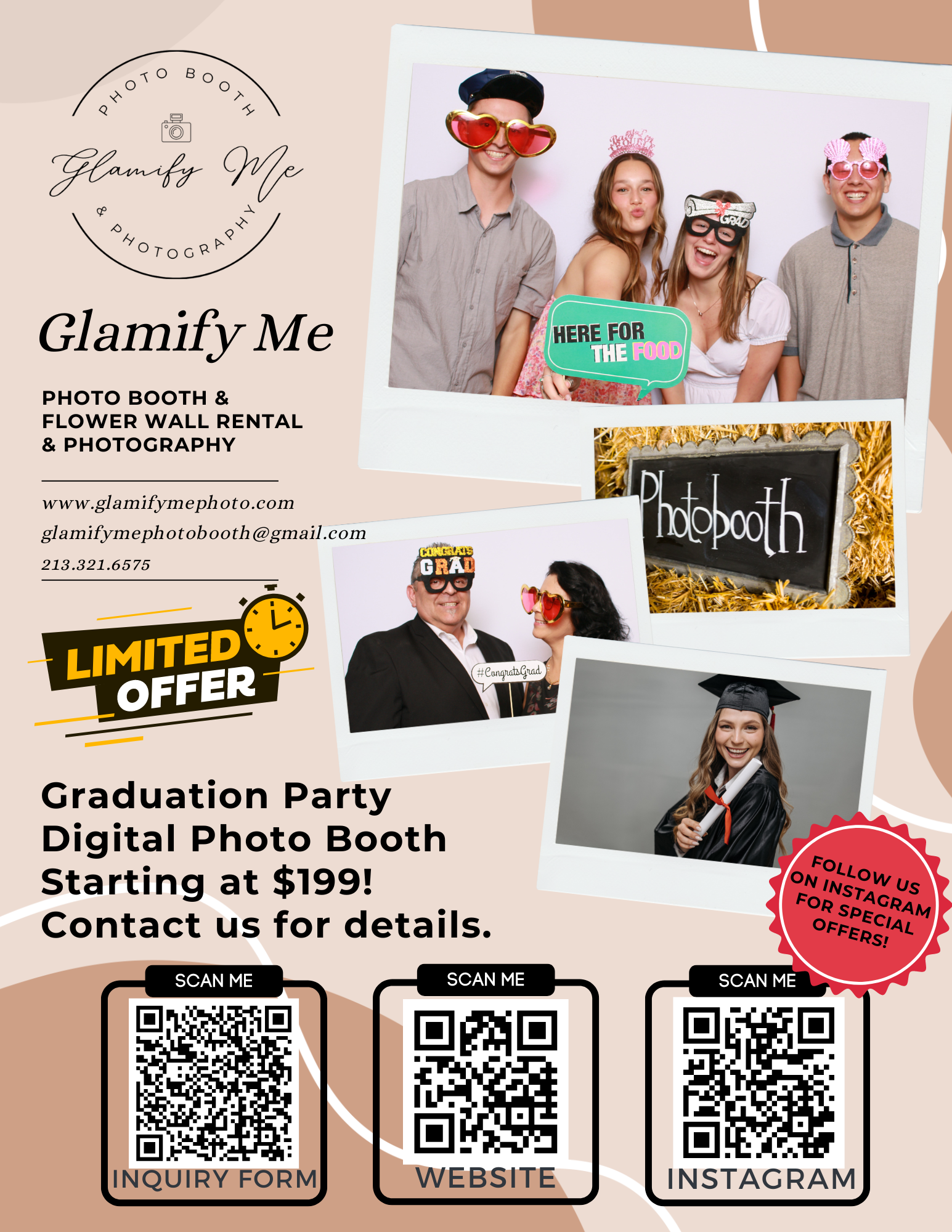 Glamify Me Photo Booth graduation flyer 