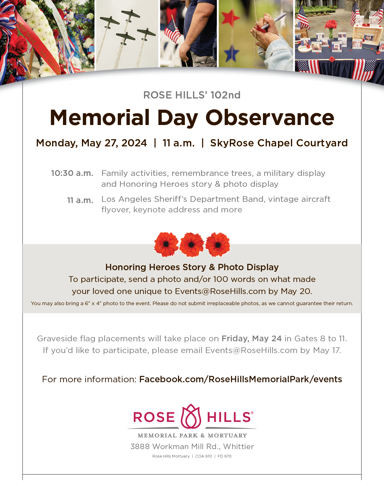 Rose Hills Memorial Park Memorial Day Observance for May 27th, 2024