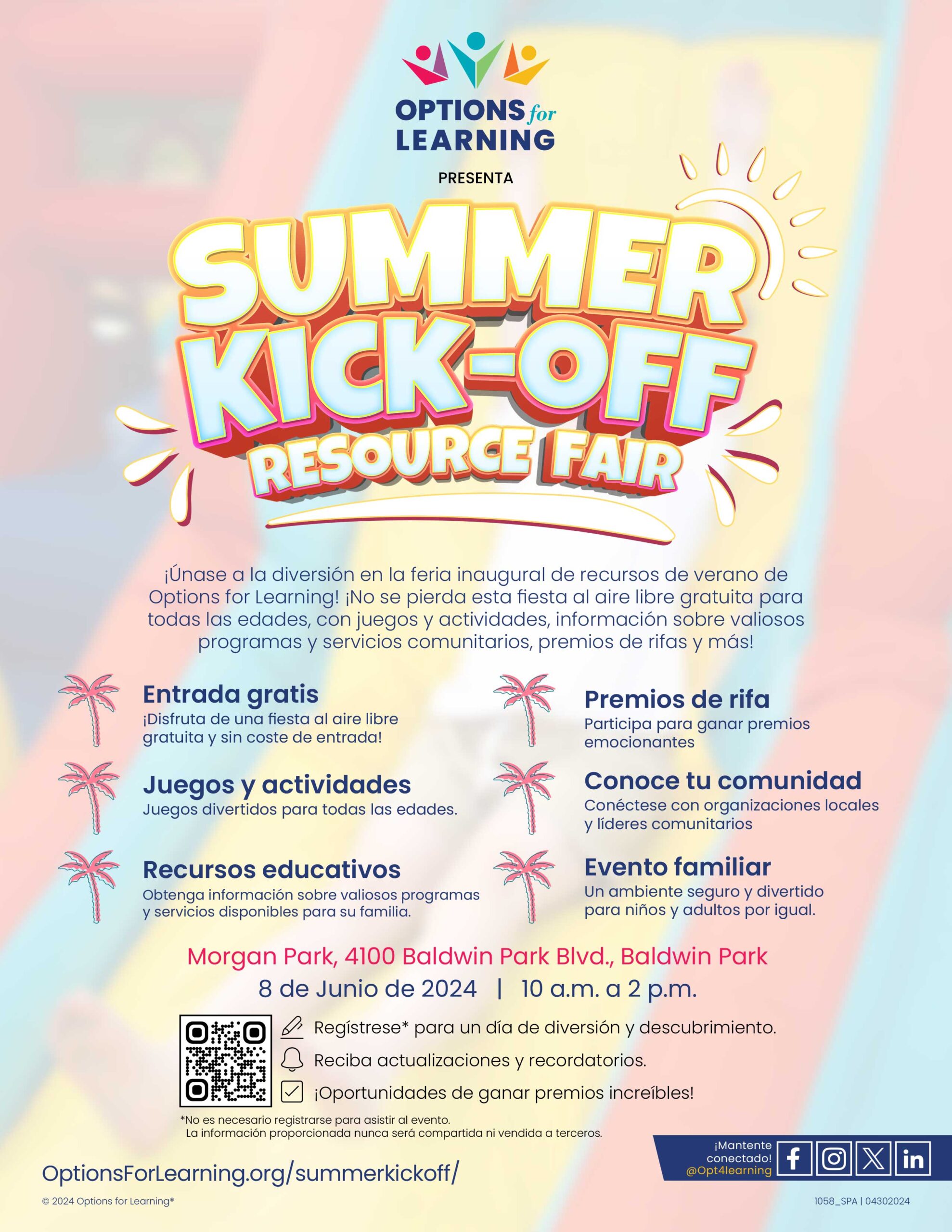 Options for Learning Summer Kick off Resource Fair flyer in Spanish 