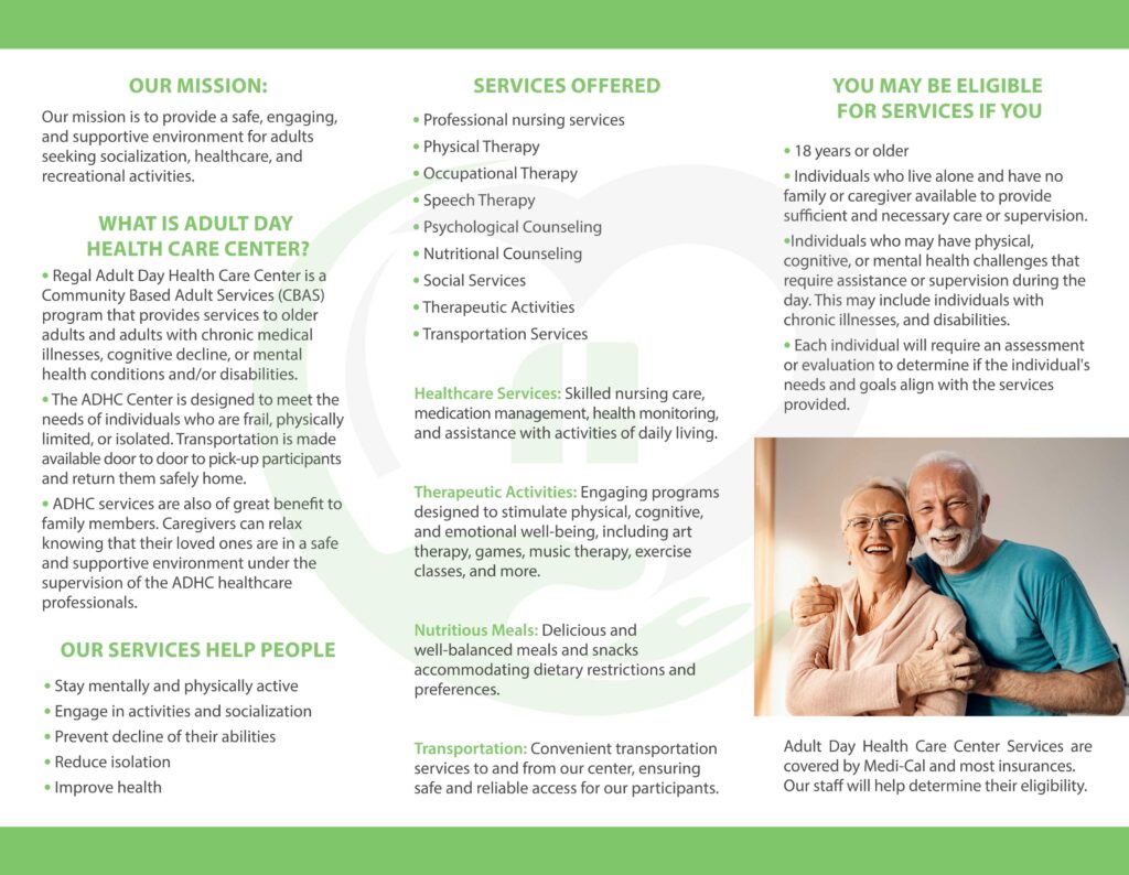 Regal Adult Day Health Care brochure in English