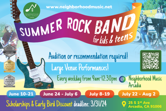 Neighborhood Music School's Summer Rock Band flyer