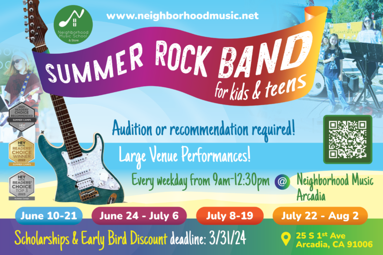 Neighborhood Music School's Summer Rock Band flyer