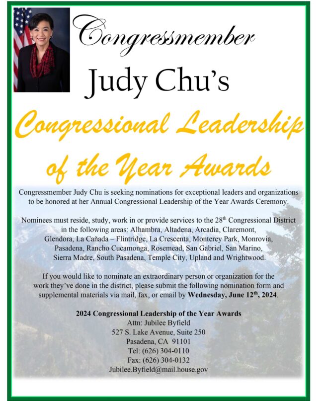 Rep-Judy-Chu-2024-Congressional-Leadership-of-the-Year-Awards-Nomination-Form–1 Annual Congressional Leadership Awards Ceremony announcement flyer for Congresswoman Judy Chu
