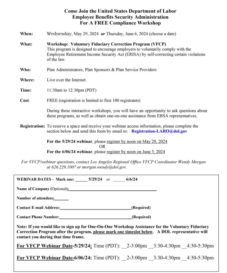 US Department of Labor registration for retirement webinar on May 29