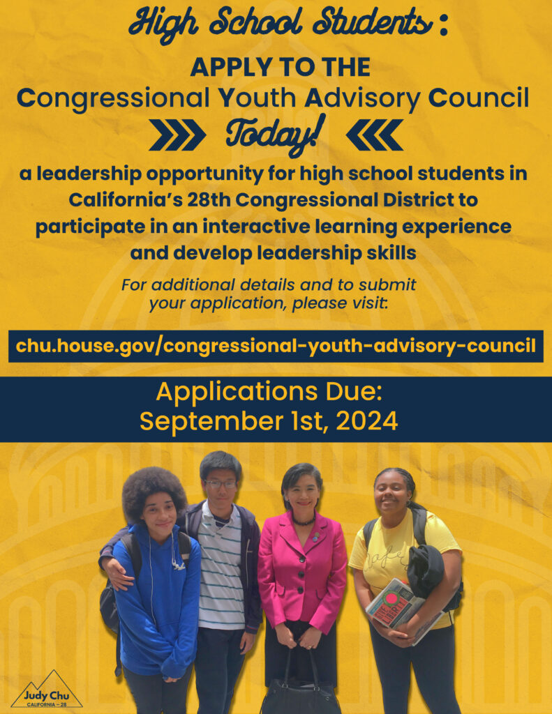 high school students apply to the congressional youth advisory council flyer showing four youngsters 