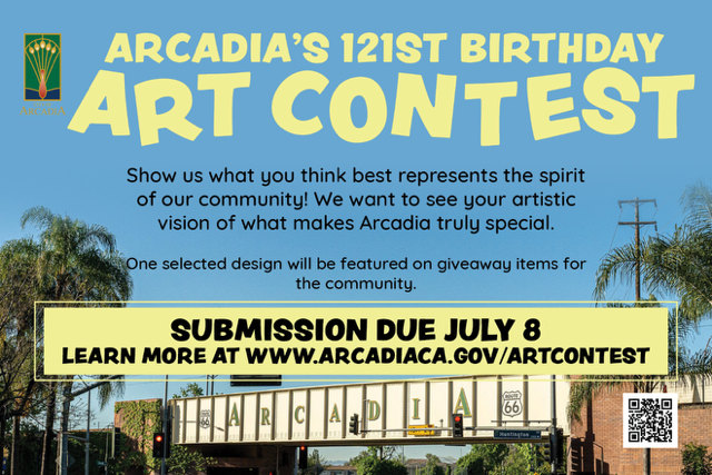 Arcadia 121st Birthday art Contest art contest flyer for Arcadia's 121st Birthday