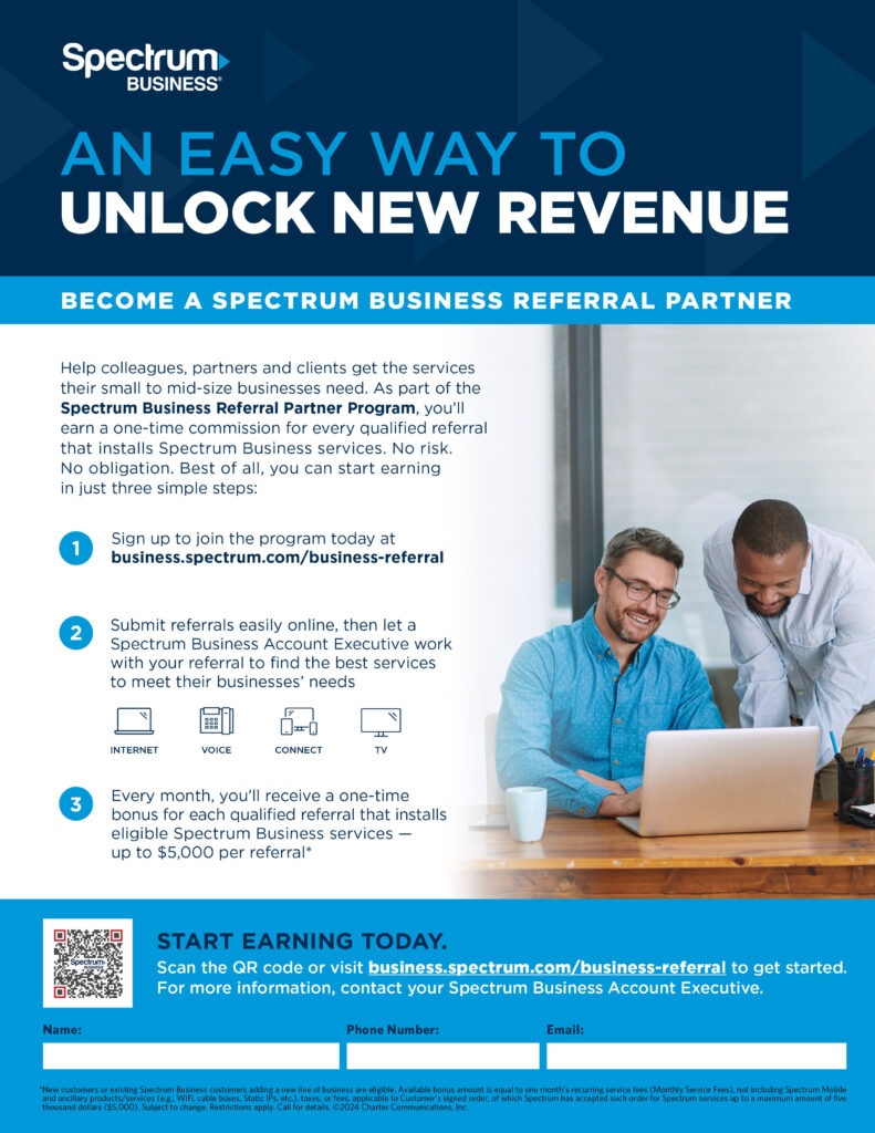 Spectrum business referral program for new revenue flyer 
