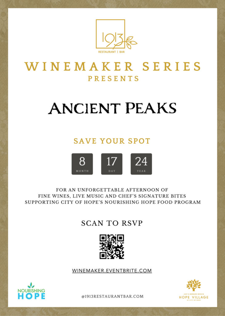 City of Hope 1913 restaurant winemaker series wine tasting event flyer 