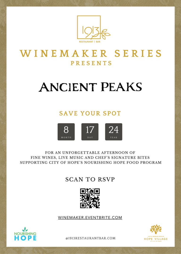 City of Hope 1913 restaurant winemaker series wine tasting event flyer
