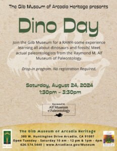 Dino Day at the Museum on August 24th flyer in English