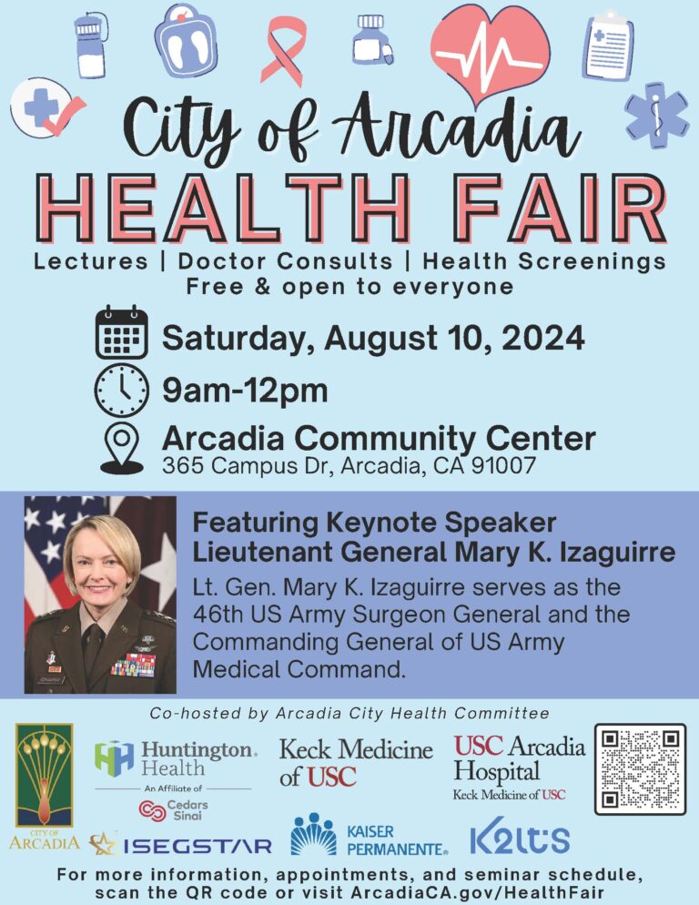 City of Arcadia Health Fair with USC Arcadia Hospital flyer