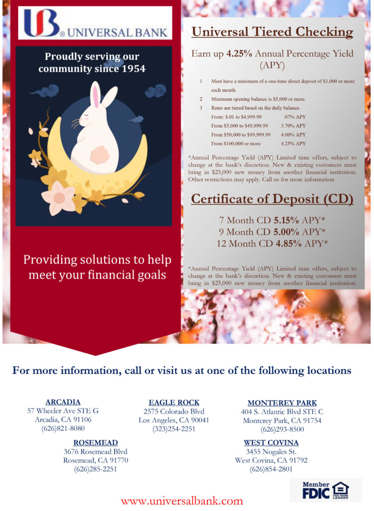 Universal Bank tiered checking flyer