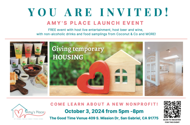 Amy's Place launch event flyer for October 3