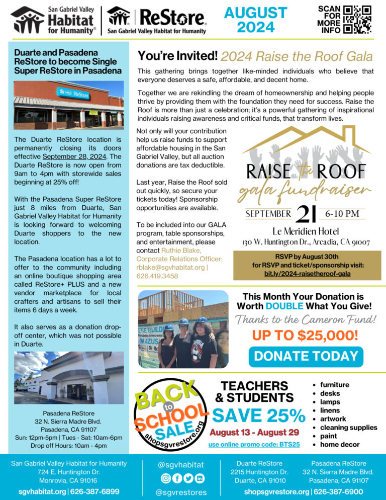 Habitat for Humanity newsletter and gala information