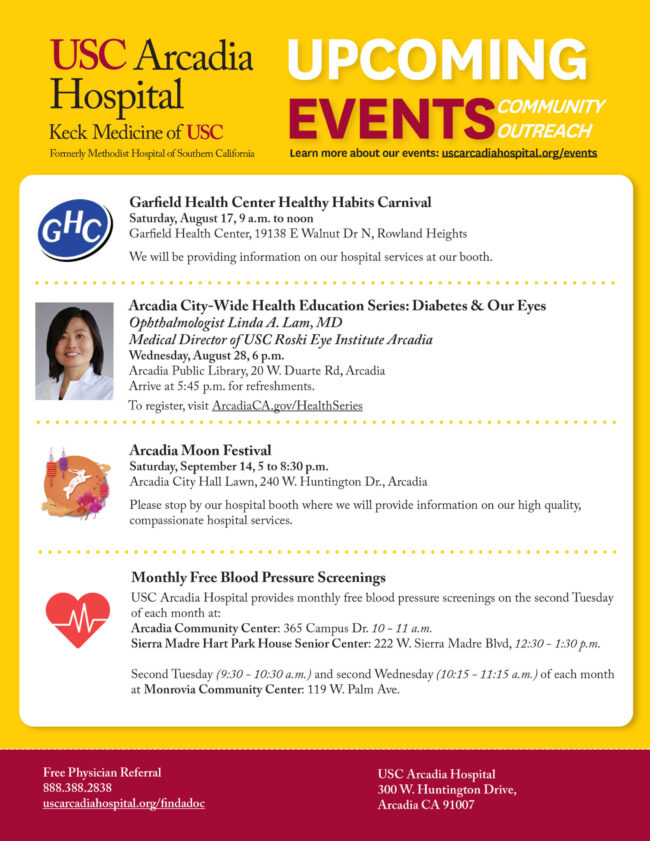 Upcoming events from USC Arcadia Hospital