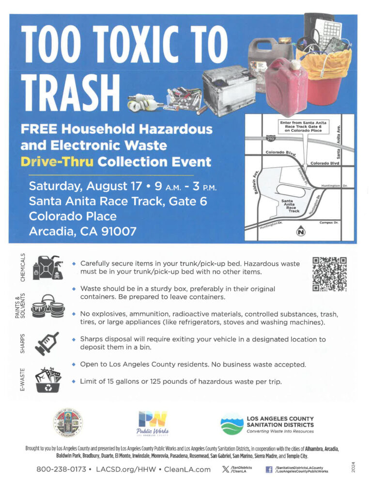 too toxic to trash flyer for Santa Anita Park in English