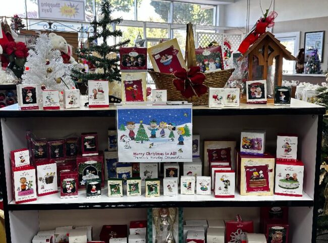 shelves of holiday items on display at the Bargain Box