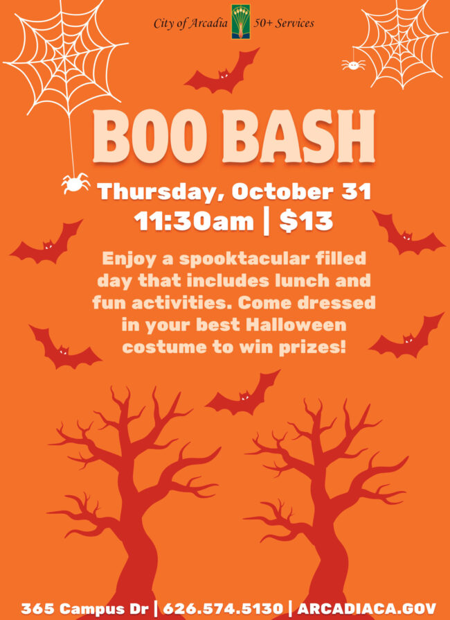 Arcadia Community Center Boo Bash Halloween event flyer