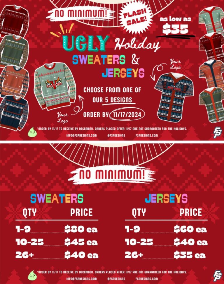 FSP designs Ugly Sweater flyer with no minimum on orders