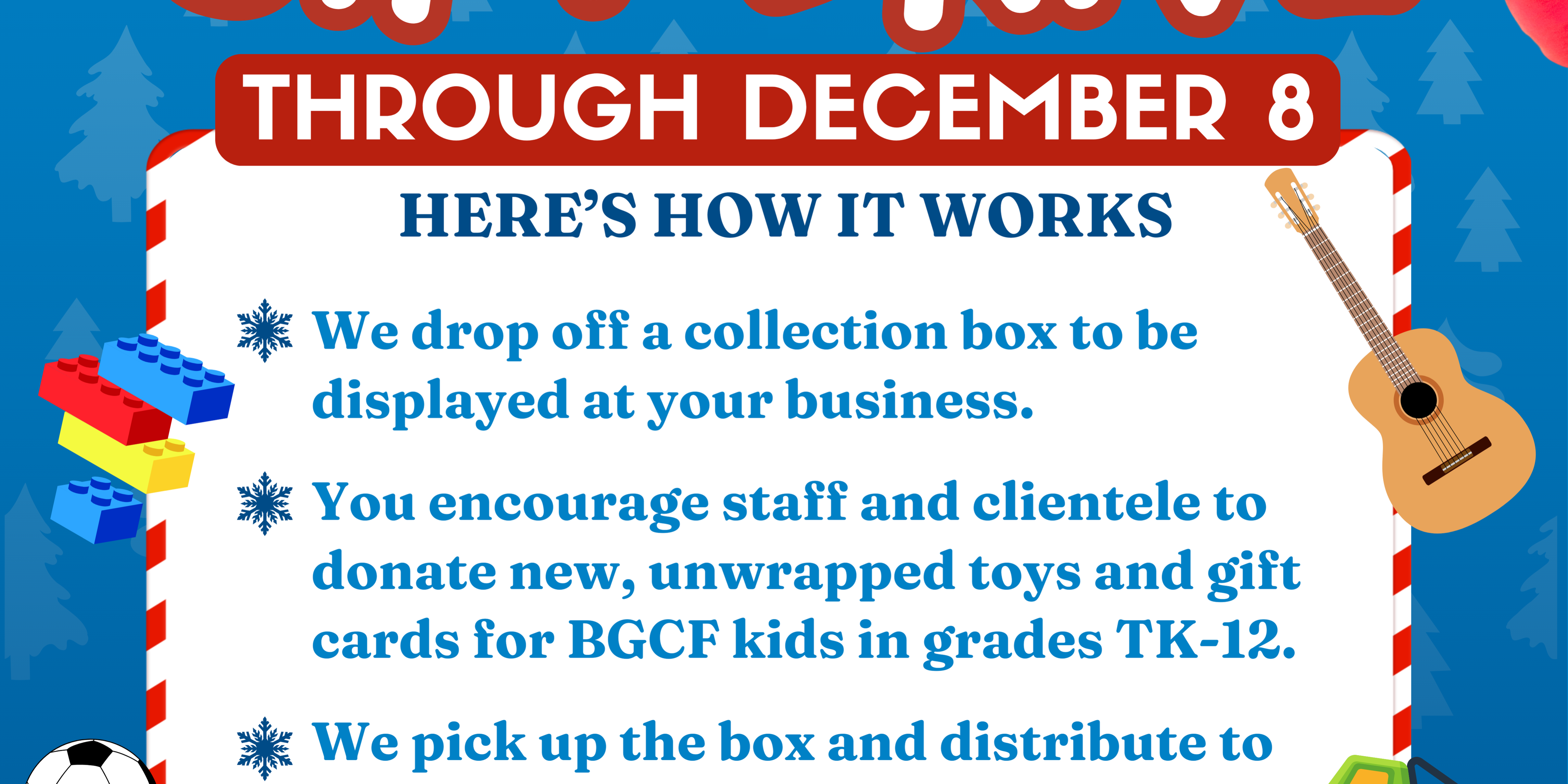 holiday gift drive for Boys & Girls Club of the Foothills through December 8