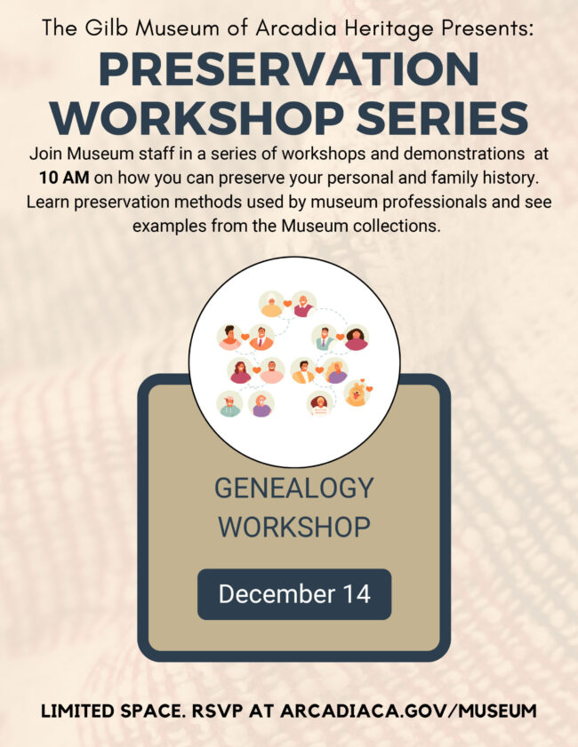 PW-Geneology-24′ preservation workshop series from the Gilb Museum for December 14th
