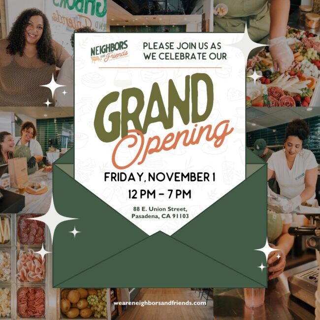 Stems Catering storefront grand opening flyer