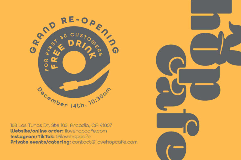 Hop Cafe grand reopening flyer