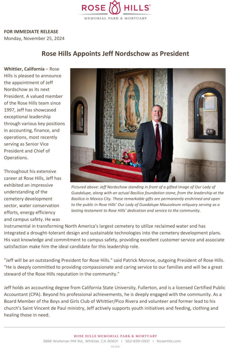 new president appointment for Rose Hills announcement